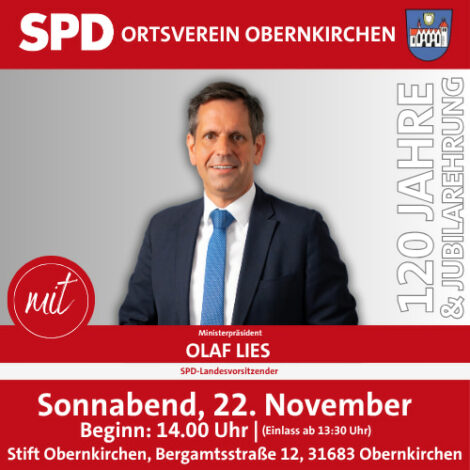 SPD Obernkirchen: 120 Jahre Party mit Olaf Lies im Stift!
